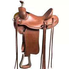 59BH 16 In Western Horse Saddle American Leather Ranch Roping Trail Hilason