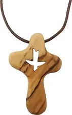 Holy Spirit Dove Comfort Cross, Wooden Cross Necklace for Men & Women, Certified