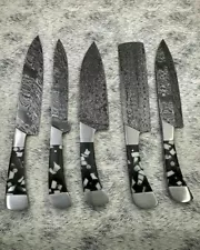 Sunday Sale 5 Pieces Custom Handmade Damascus Steel Kitchen Chef Set With...