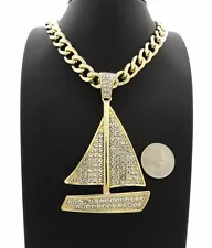 Hip Hop LIL YACHTY YACHT Pendant & 11mm 20" Miami Cuban Choker Chain Necklace