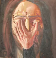 Expressionist oil painting religious portrait Jesus Christ signed