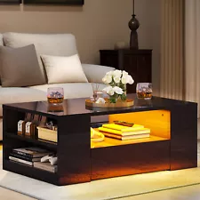 Coffee Table for Living Room High Gloss LED Coffee Table with 2 Sliding Drawers