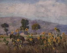 Clearance Sale Painting Signed Sunflowers Field Mountains Tirpaks