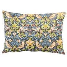 William Morris Strawberry Thief Printed Boudoir Cushion in Classic Blue. 17x12"