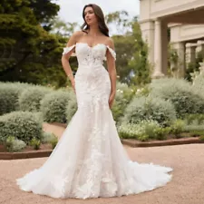 Elegant Lace Mermaid Wedding Dresses Off Shoulder Appliques Backless Bridal Gown