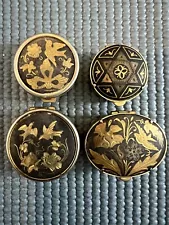 Vintage Toledo Lot Snuff Boxes Pill Trinket 24k Gold Gilt Etched Antique Black