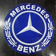 MERCEDES BENZ PORCELAIN ENAMEL SIGN 30 INCHES ROUND