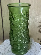Vintage Emerald Green Crinkle Glass Flower Vase 1960's E. O. Brody Co. 9 1/2"