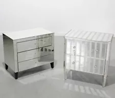 2 Contemporary Designer Mirrored Chests. 29.5h x 28 W X 13. 27h x 30w x 18”.