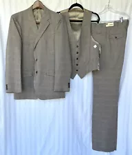 Vintage Western Leisure Suit 3 Piece Jacket Pants Vest Grey Plaid 42L/35