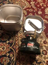 1991 COLEMAN MODEL 508A CAMPING STOVE SINGLE BURNER CAMP STOVE W/ Cookware Case