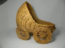 Wicker Baby Buggy Basket 11.5"H A couple of wheels lean in. Baby Shower Gift