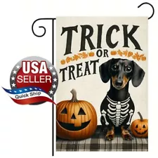 Skeleton Dachshund Costume Halloween Trick or Treat Flag Outdoor Banner 12"x18"