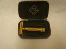 VTG Hoffritz Germany Slanted Safety Razor With Original Black Leather Zip Case