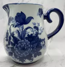 Kitsch Porcelain Blue Floral Hanging Wallpocket Pitcher 6 Inches Tall