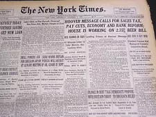 1932 DECEMBER 7 NEW YORK TIMES - HOOVER CALLS FOR SALES TAX & REFORM - NT 4816