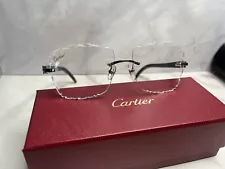 Cartier Glasses Clear Diamond Cut Lenses White Buffalo Horn Sticks Silver Decor