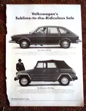 1974 Volkswagen VW 412 & Thing Cars - Sublime To Ridiculous Sale Print Ad