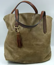 Fount Cleveland Women's Handbag Dark Taupe Leather Pockets Tassel Shoulder Bag