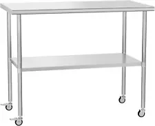 Stainless Steel Prep & Work Table with Adjustable Shelf, with Wheels, Kitchen Is