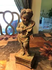 Antique 12" Cherub Violin Cast Iron Metal Weathered Garden Statue Sculpture