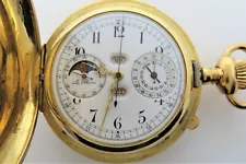 ANTIQUE LE PHARE MINUTE REPEATER ANNUAL CALENDAR CHRONOGRAPH 18K POCKET WATCH