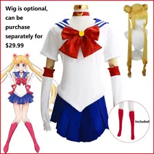 Sailor Moon Usagi Tsukino Cosplay Costume Dress w/Glove Headpiece (Optional Wig)