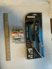 SUREBONDER RIVET GUN HEAVY DUTY STEEL CONSTRUCTION AND BOX OF RIVETS