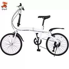 White Folding Bike Foldable City Bike for Adult 20" Commute Bicycle 6Speed Gears