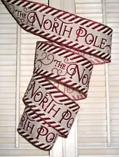 5 yds. CREAM CHRISTMAS NORTH POLE BOW WIRED RIBBON for WREATH LANTERN rb