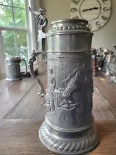 Pewter Lidded Beer Stein. Beautiful Design.