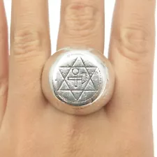 925 Sterling Silver Vintage Star of David Judaica Domed Ring Size 12.75