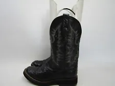 Old West Youth Size 6 D Black Leather Ostrich Print Cowboy Western Boots