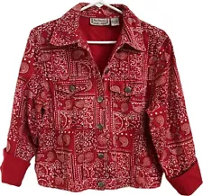 Ladies Small Ltweight Cropped Cotton Jacket, Bandana Print w Metal Buttons SALE