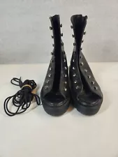 YRU Women's Black Slayr Free Leather Open Toe Lace Up Platform Boots Size 9