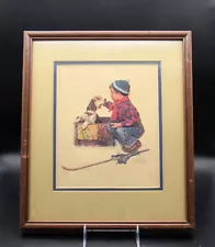 Vintage Norman Rockwell Dog For Sale Raised Image Print Matted and Framed 12x14