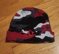 True Religion Beanie Cap Red Black White Camo Camouflage 100% Cotton 349-033600