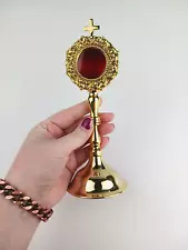 High Polished Brass Personal Reliquary for Catholic Church or Home Use 8 Inch