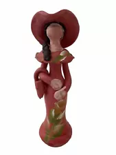 Dominican Republic Doll Clay Statue Handmade Faceless 8-1/2" Pink Dress Hat