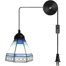 Tiffany Style Stained Glass Mini Chandelier,Plug in Pendant Light with Hanging