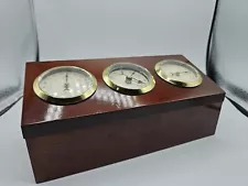 Quartz Barometer Table Top Weather Station Wood Box. AA Battery Operated