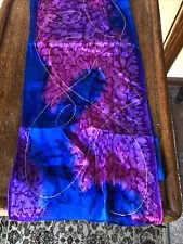 Vintage Hand Painted Silk Scarf Abstract Signed 54” By 9”Hand Rolled Jan Limos