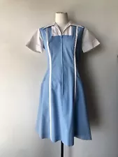 Vintage 70s SCREEN WORN Waitress Diner Nurse Uniform Blue White Collar S/M