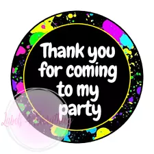 Thank You For Coming To My Party Neon Stickers Splash Colours Green Yellow Pink