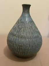 Vintage Handmade Pottery Vase By Solveig Cox, Blue, 7”tall, Signed COX