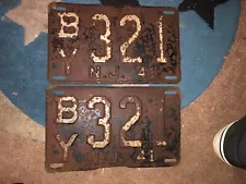 Vintage PAIR 1941 New Jersey License Plates “BY 321 “ Garage Man Cave