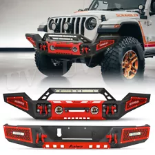 Front & Rear Bumper with Winch Plate LED Lights For 2020-2023 Jeep Gladiator JT (For: Jeep Gladiator)