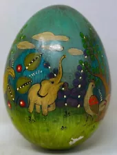 1975 Hand-Painted Sermel Egg Mexican Folk Art Signed Paper Mache Tonala Jalisco