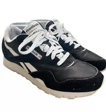 Reebok Classic Nylon Shoes Women 9.5 Black White Suede Leather Athletic Sneakers