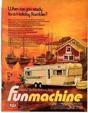 Holiday Rambler Travel Trailer Camper RV 1971 Vintage Print Ad Original Man Cave